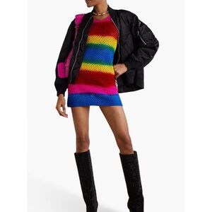 AGR Striped open-knit cotton mini dress